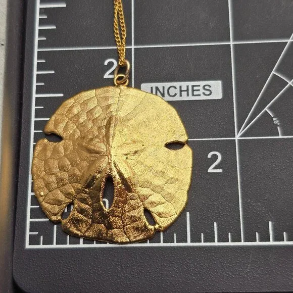 VTG 12K GF Sand Dollar Pendant Necklace 18" Natural Shell 1970s USA - Picture 8 of 11